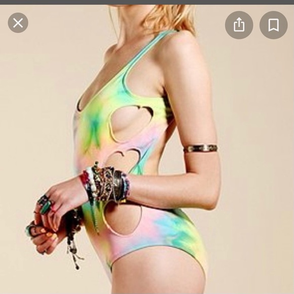 Lolli Rainbow Tie Dye Side Heart Cut Out One Piece Swim Suit - Picture 4 of 14